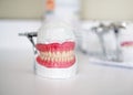 Denture stands on a white table Royalty Free Stock Photo