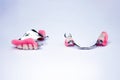 Dentures with crowns. dental prosthetics. dentistry. replacement of missing teeth. metal prostheses Royalty Free Stock Photo