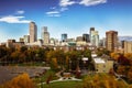 Denver city skyline during early morning in autumn season; Royalty Free Stock Photo