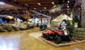 Denver, CO, August 26, 2018 - Amazing camping section of Bass Pro Shops retail store, showing ATV, tents and buffaloes in a staged