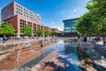 DENVER, CO - JULY 3, 2019: Union Station square and fountains on a beautiful summer day. Denver is the main city of Colorado Royalty Free Stock Photo