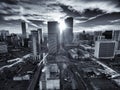 Aerial drone photo - City skyline of Denver Colorado at sunset Royalty Free Stock Photo