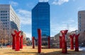 Denver modern skyline seen from the Denver Art Museum on a sunny day Royalty Free Stock Photo