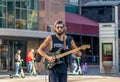 A street musician performing on Sixteenth street in downtown Denver, Colorado, on Hallowing d Royalty Free Stock Photo