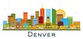 Denver Colorado USA City Skyline with Color Buildings and Blue Sky Isolated on White Royalty Free Stock Photo