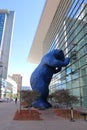 DENVER, COLORADO/USA - OCTOBER 22, 2019: The 40-foot-high sculpture of the Blue Bear at Colorado Convention Center in Denver.