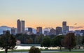 Denver downtown skyline at sunset