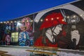 Night snowy view of the beauitful graffiti of RiNo Art District