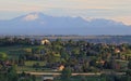 Denver Metro Area Residential Panorama with the view of a Front Range mountains on the distance