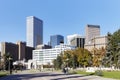 Denver modern skyline seen from the Civic Center Park. Royalty Free Stock Photo