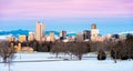 Snowy Denver Morning Skyline Panorama Royalty Free Stock Photo