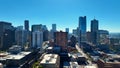 Denver skyline from drone, aerial view of buildings Down Town and apartments. Royalty Free Stock Photo