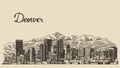 Denver skyline engraved vector hand drawn sketch