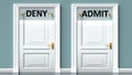 Deny and admit as a choice - pictured as words Deny, admit on doors to show that Deny and admit are opposite options while making