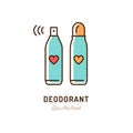 Deodorant icon, Sweat remedy, Perfume or Hairspray. Thin line art colorful design, Vector flat illustration