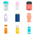 Deodorant icons set, flat style