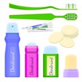 Deodorant icons and toothbrushes with sponges vector illustration Royalty Free Stock Photo