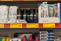 Deodorant, toothbrushes and toothpastes at Norma, the french hard discount Supermarket Royalty Free Stock Photo