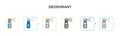 Deodorant vector icon in 6 different modern styles. Black, two colored deodorant icons designed in filled, outline, line and Royalty Free Stock Photo