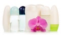 Deodorants and orchid flower Royalty Free Stock Photo