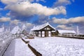 Deogyusan mountains is covered by snow and morning fog in winter. Royalty Free Stock Photo