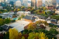 Deoksugung Palace and Seoul city in autumn season in Seoul, South Korea.