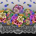 Decorative colorful indian floral motif. Seamless pattern on gray background. Royalty Free Stock Photo