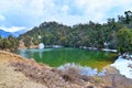 Deoria or Deoriya Tal Lake - Half with and Half without Snow - Winter Himalayan Landscape, Uttarakhand, India Royalty Free Stock Photo