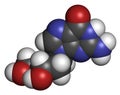 Deoxyguanosine (dG) nucleoside molecule. DNA building block. Atoms are represented as spheres with conventional color coding: