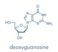 Deoxyguanosine dG nucleoside molecule. DNA building block. Skeletal formula.