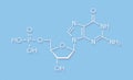 Deoxyguanosine monophosphate dGMP nucleotide molecule. DNA building block. Skeletal formula.