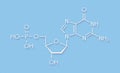 Deoxyguanosine monophosphate dGMP nucleotide molecule. DNA building block. Skeletal formula.