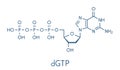 Deoxyguanosine triphosphate dGTP nucleotide molecule. DNA building block. Skeletal formula.