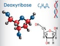 Deoxyribose molecule, it is a monosaccharide deoxy sugar, Royalty Free Stock Photo