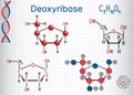 Deoxyribose molecule, it is a monosaccharide deoxy sugar,