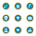 Departed icons set, flat style