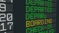 Departed status change airport table, international flight departures schedule