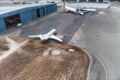 Departing flight from runway, aerial view Royalty Free Stock Photo