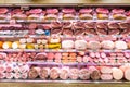 Department of cured meats, hams and Italian cold cuts on display Royalty Free Stock Photo