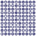 100 department icons hexagon purple