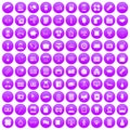 100 department icons set purple Royalty Free Stock Photo