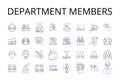 Department members line icons collection. Team players, Staff members, Group associates, Crew members, Unit personnel