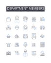 Department members line icons collection. Team players, Staff members, Group associates, Crew members, Unit personnel