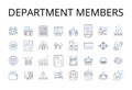 Department members line icons collection. Team players, Staff members, Group associates, Crew members, Unit personnel