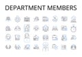 Department members line icons collection. Team players, Staff members, Group associates, Crew members, Unit personnel