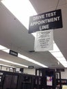 Department of motor vehicles DMV California America indoor office drivers drive test sign Royalty Free Stock Photo