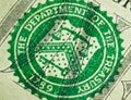 US Dollar Macro Detail `The Department of the Treasury` Royalty Free Stock Photo