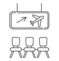 Departure area icon vector. Airport transit zone sign in outline style is shown. Dashboard with airline and arrow