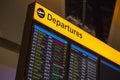 Departure board displaying flight information in London Heathrow airport Royalty Free Stock Photo
