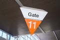 Departure gate eleven sign at Phuket airport of Thailand. Royalty Free Stock Photo